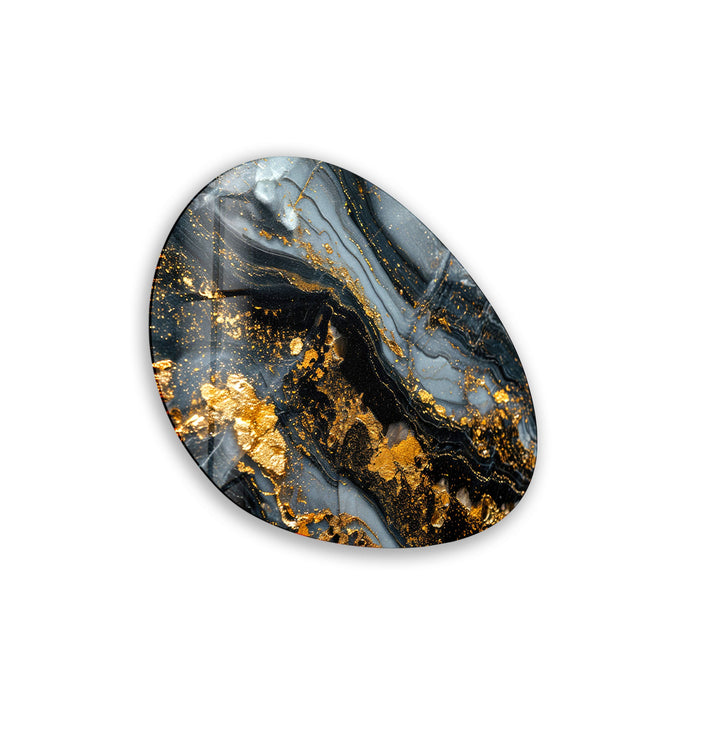 Gray & Gold Marble Oval Glass Wall Art, glass pictures for Wall, glass prints wall art
