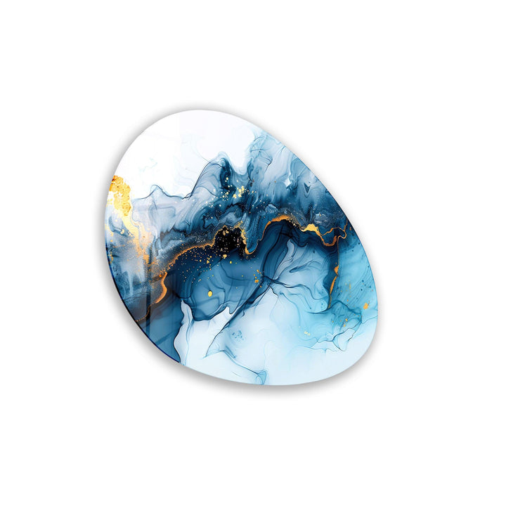 Abstract Blue Watercolor Oval Glass Wall Art, glass pictures for Wall, glass prints wall art
