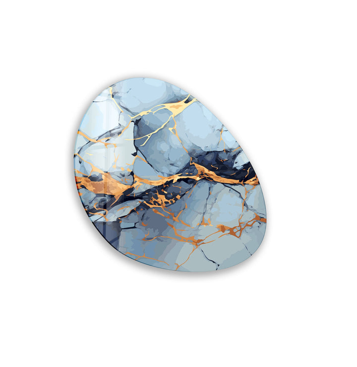 Blue Marble Modern Oval Glass Wall Art, glass photo prints, glass picture prints
