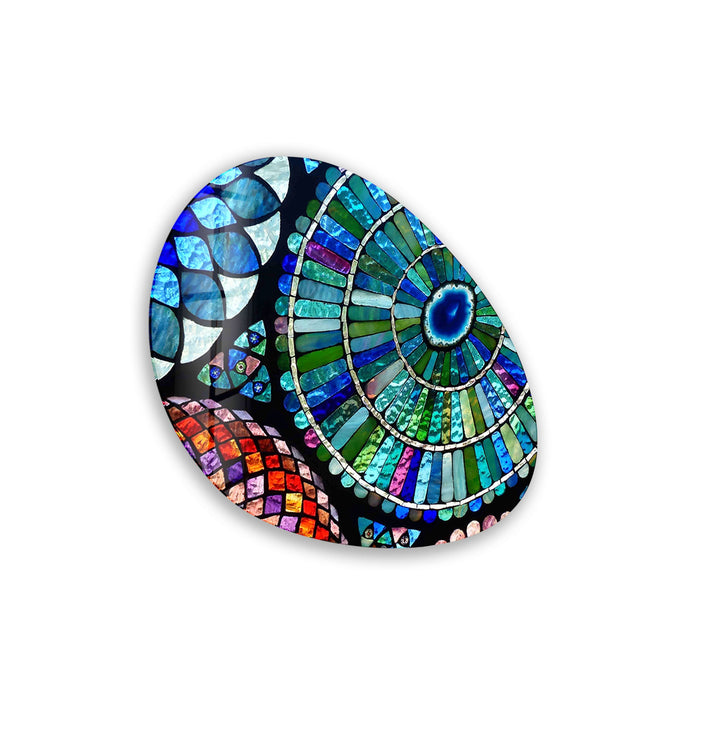 Modern Blue Stained Oval Glass Wall Art, glass image printing, glass prints from photos
