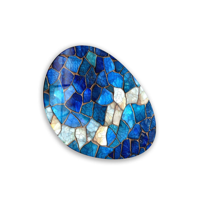 Blue Stained Decorative Oval Glass Wall Art, glass image printing, glass prints from photos
