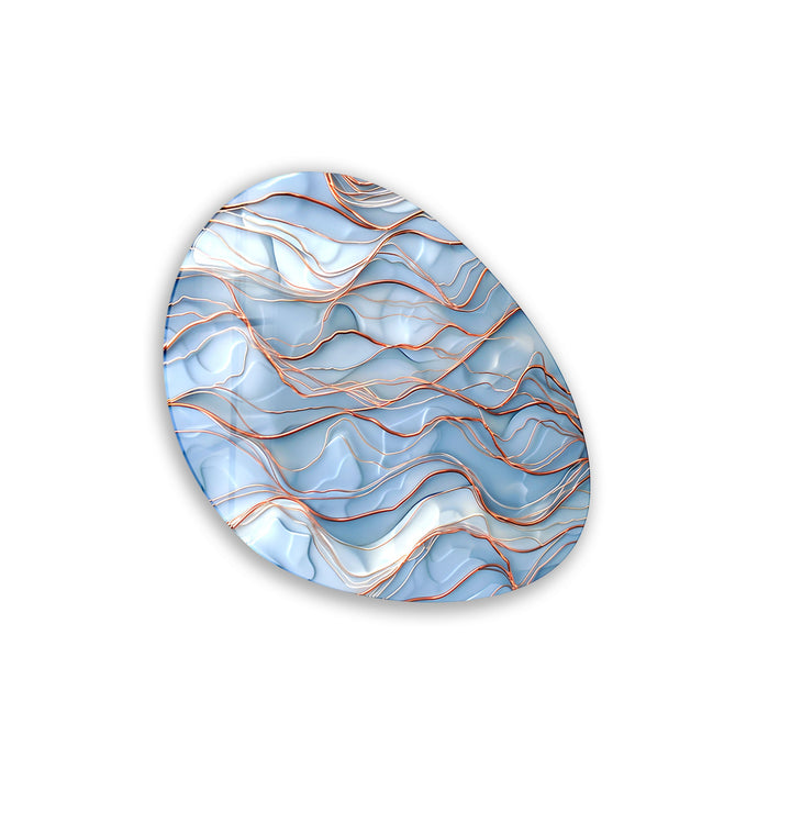 Abstract Blue Waves Oval Glass Wall Art, glass image printing, glass prints from photos
