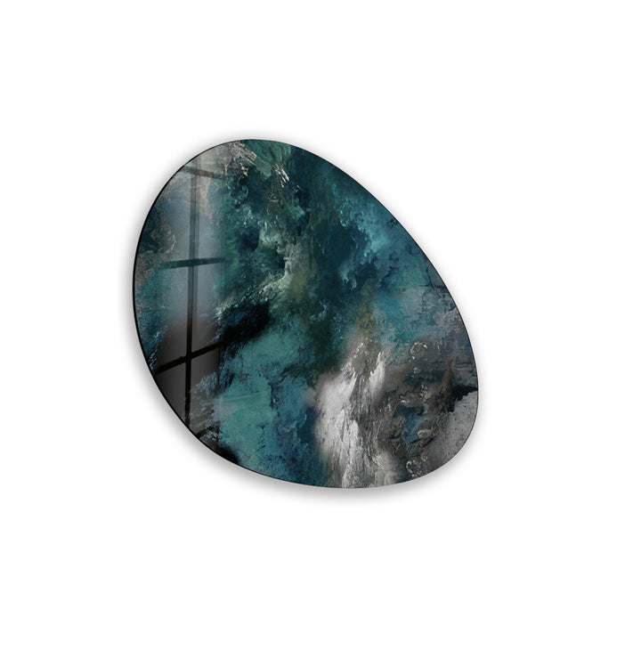 Abstract Dark Green Oval Glass Wall Art, glass pictures for Wall, glass prints wall art
