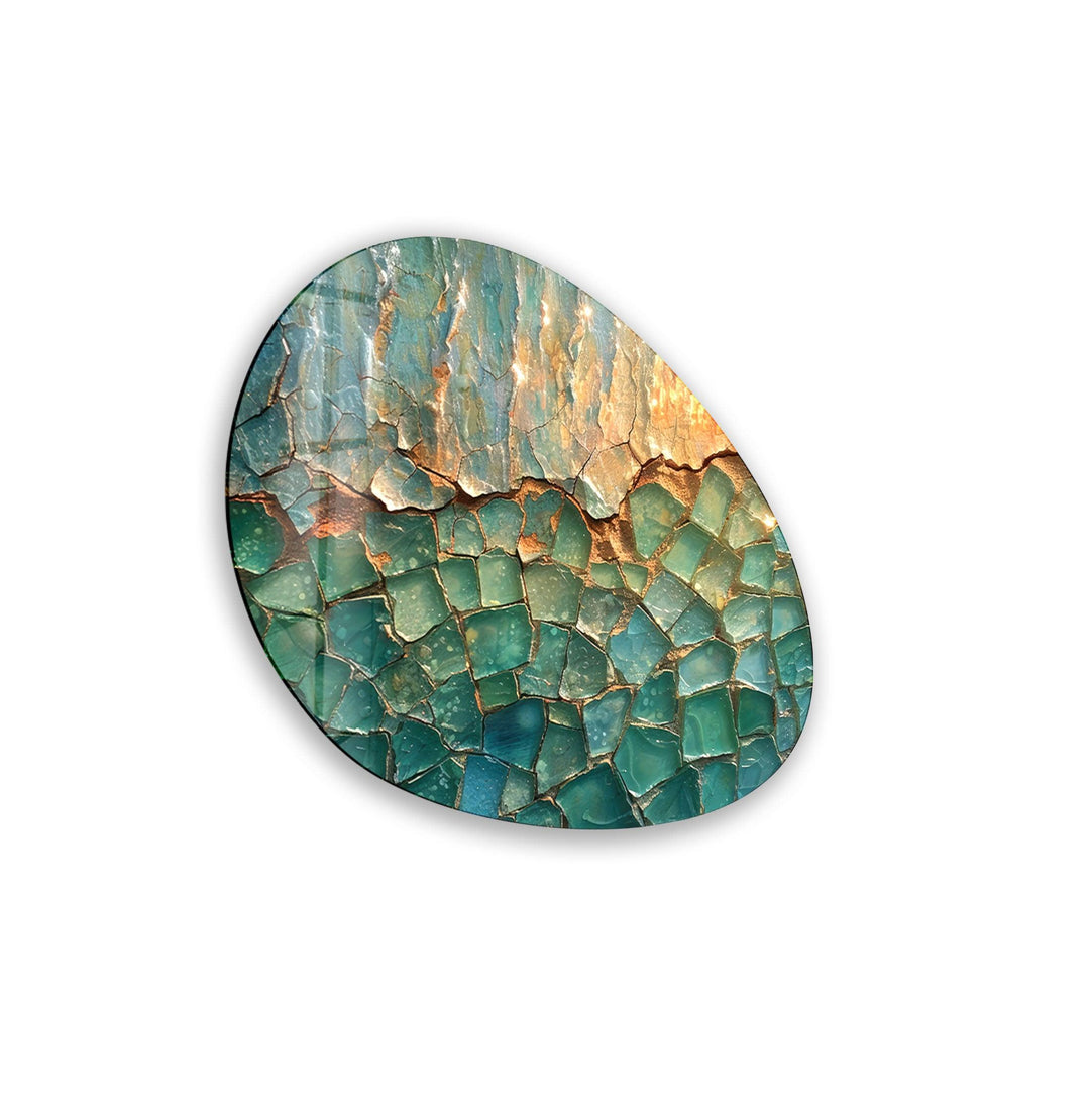 Green & Gold Abstract Oval Glass Wall Art, glass image printing, glass prints from photos
