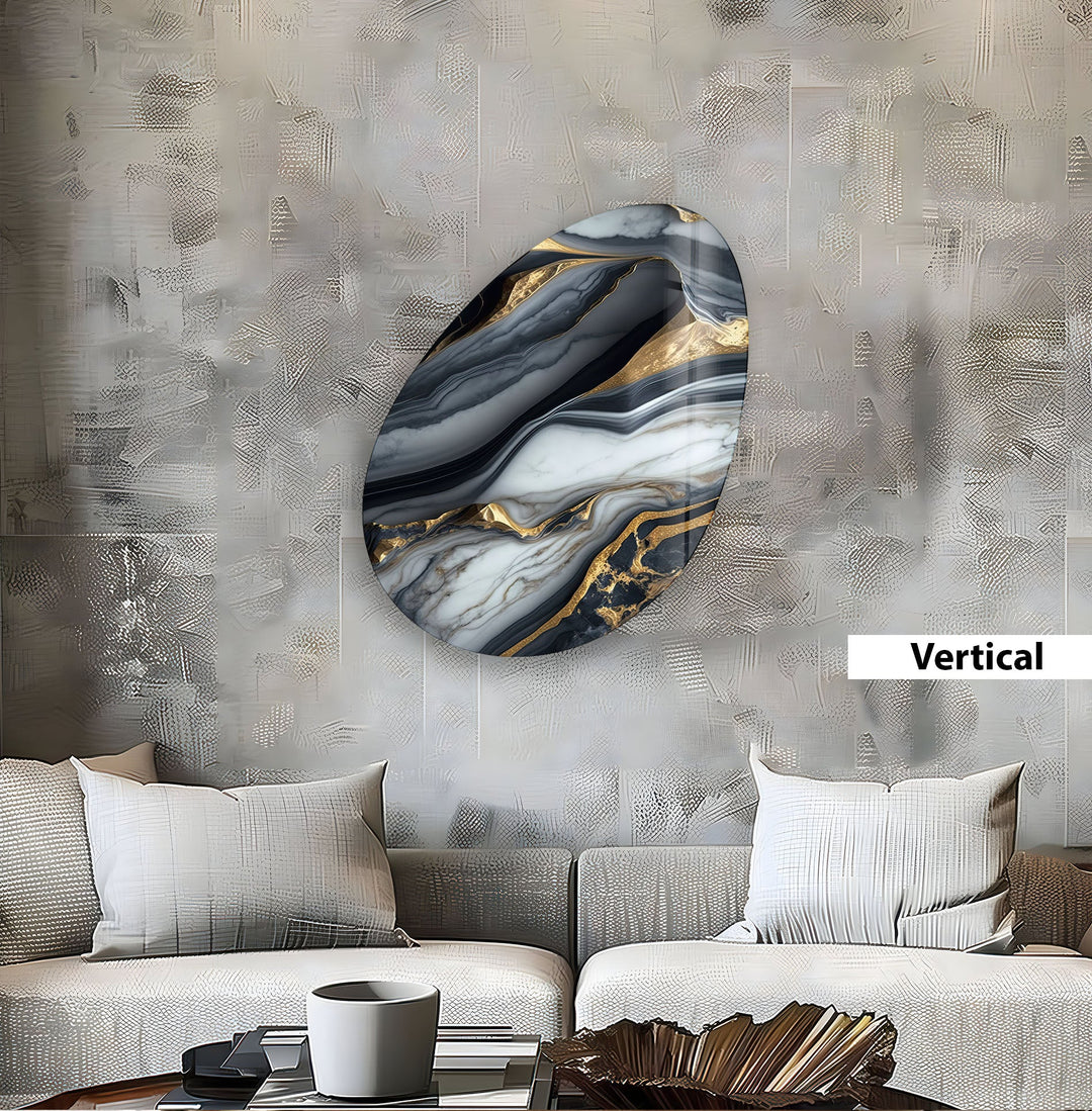 Gold & Gray Marble Oval Glass Wall Art, Glass Printing Wall Art, Print photos on glass
