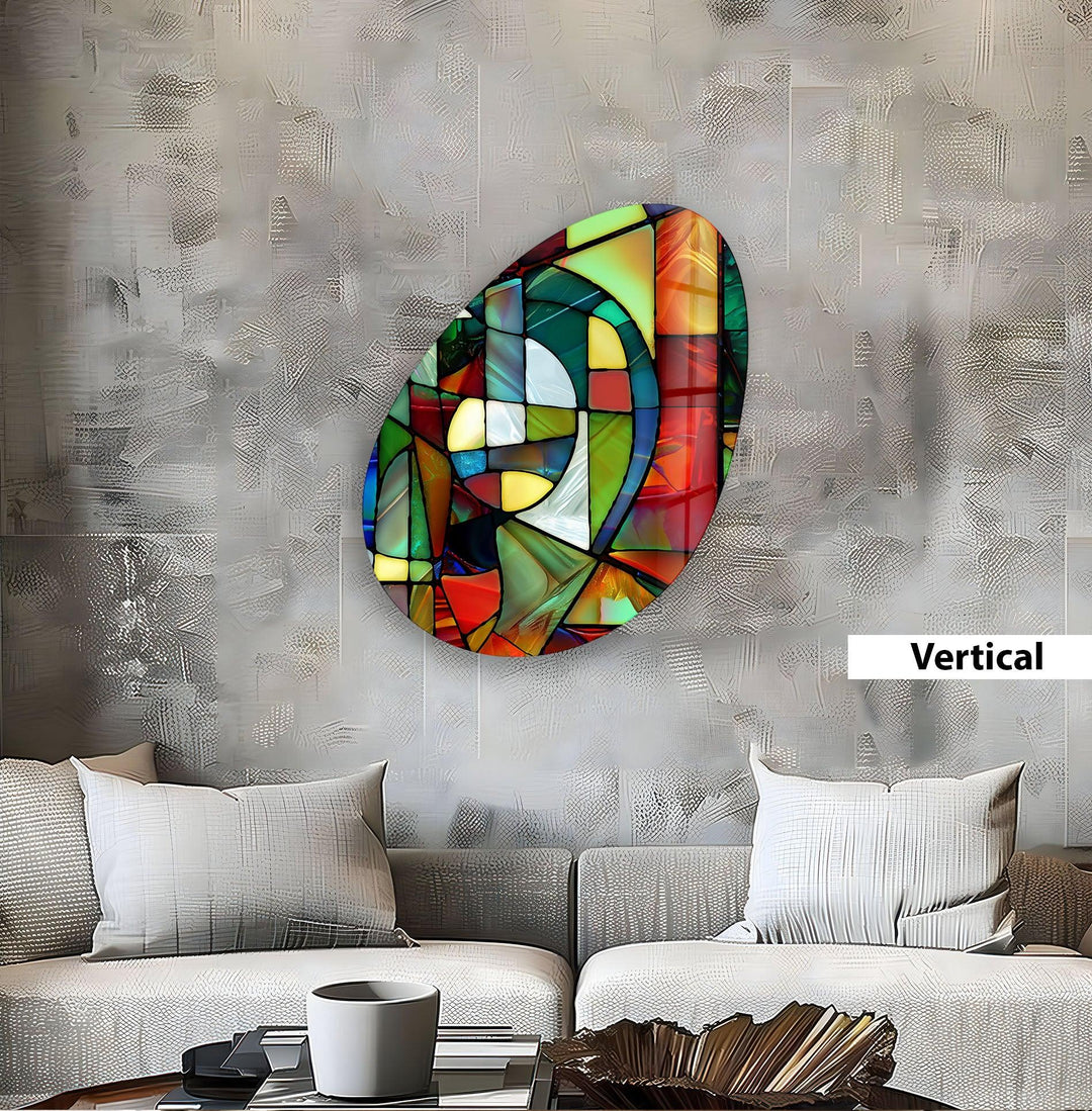 Modern Red Stained Oval Glass Wall Art, glass art painting, glass art for the Wall
