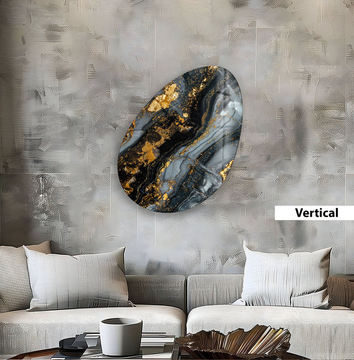 Gray & Gold Marble Oval Glass Wall Art, art glass wall art, glass wall art pictures
