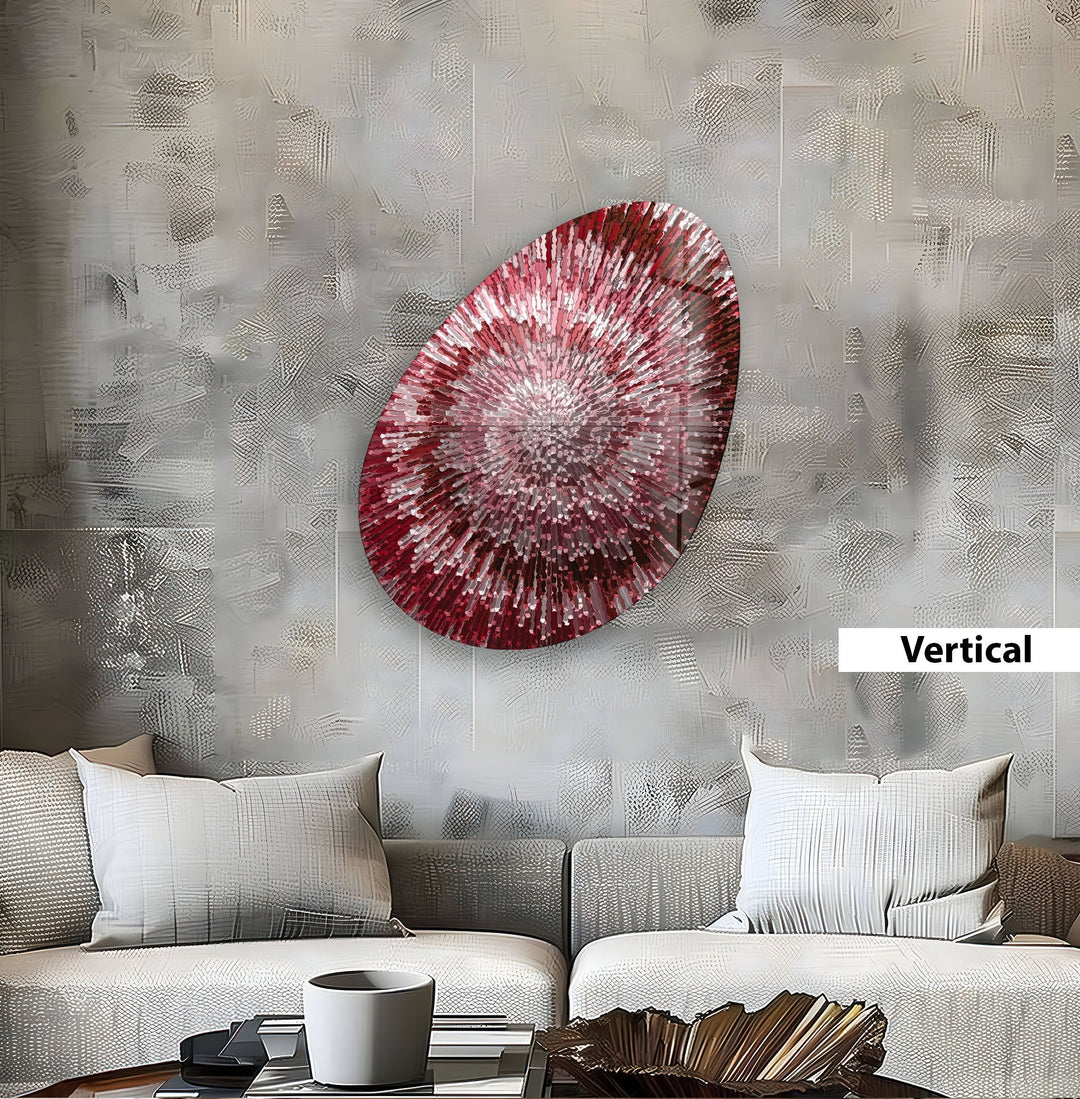 Red Abstract Spiral Oval Glass Wall Art, large glass photo prints, glass wall photos
