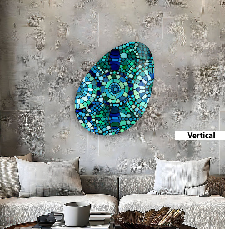 Mosaic Pattern Green Oval Glass Wall Art, large glass photo prints, glass wall photos
