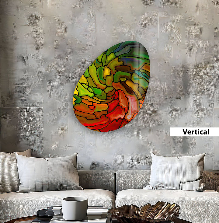 Decorative Red Stained Oval Glass Wall Art, glass art painting, glass art for the Wall
