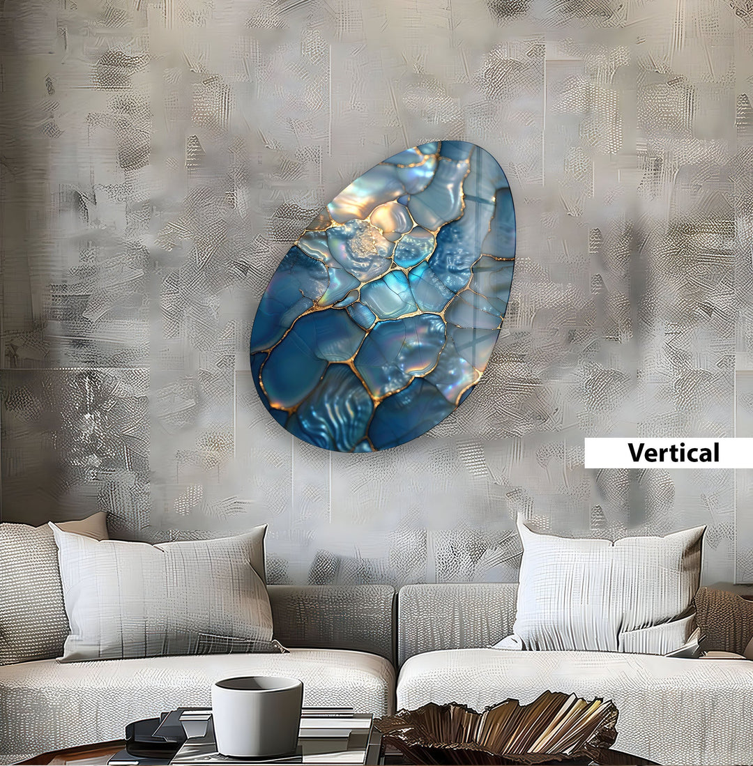 Blue Pearls Abstract Oval Glass Wall Art, glass art painting, glass art for the Wall
