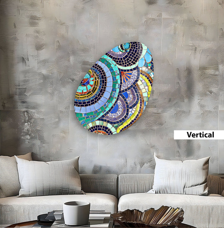 Blue Mosaic Style Oval Glass Wall Art, glass art painting, glass art for the Wall
