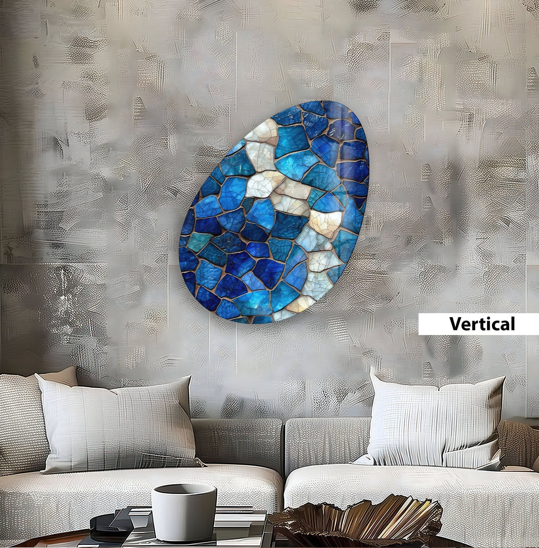 Blue Stained Decorative Oval Glass Wall Art, Glass Printing Wall Art, Print photos on glass
