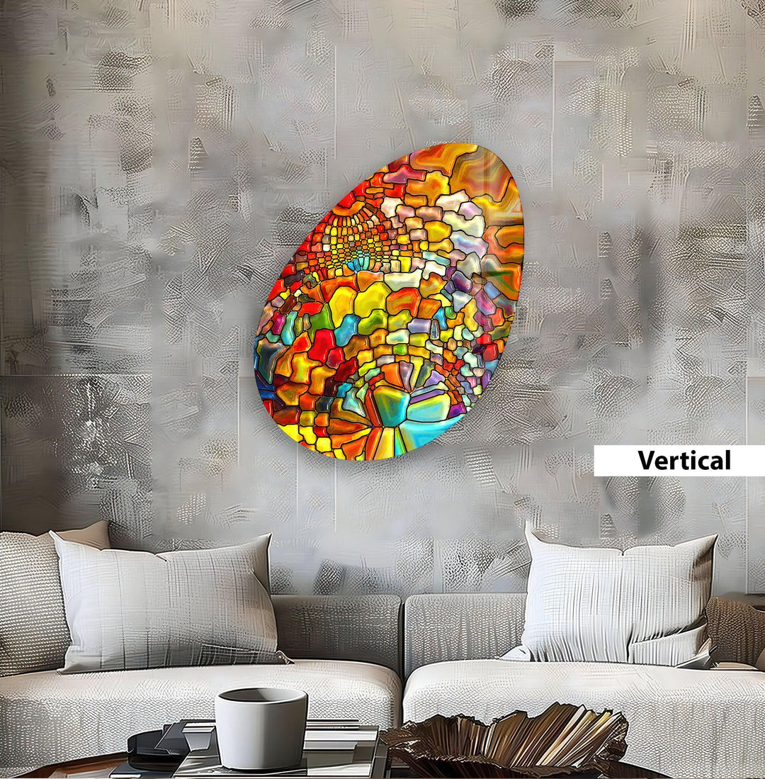 Stylish Orange Abstract Oval Glass Wall Art, stained glass wall art, stained glass wall decor
