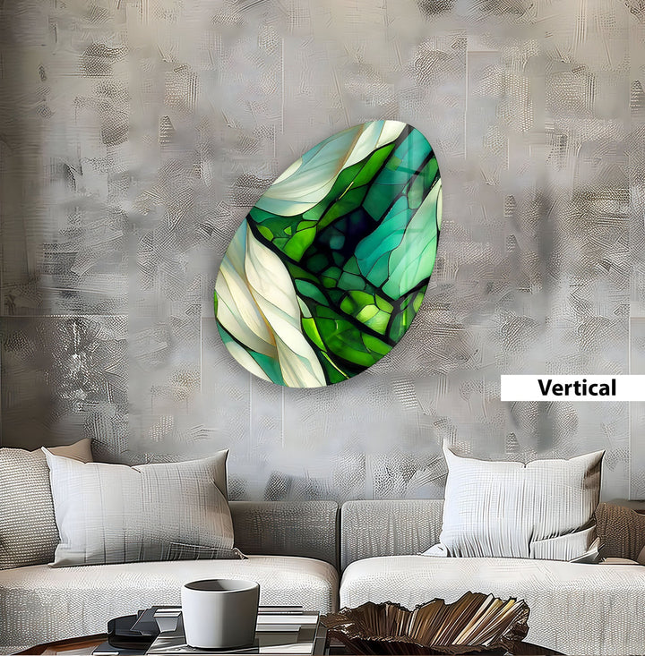 Emerald Green Stained Oval Glass Wall Art, glass art painting, glass art for the Wall
