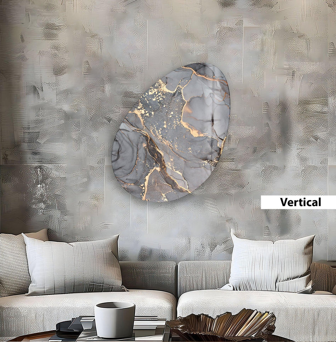 Modern Grey Watercolor Oval Glass Wall Art,  large glass photo prints, glass wall photos
