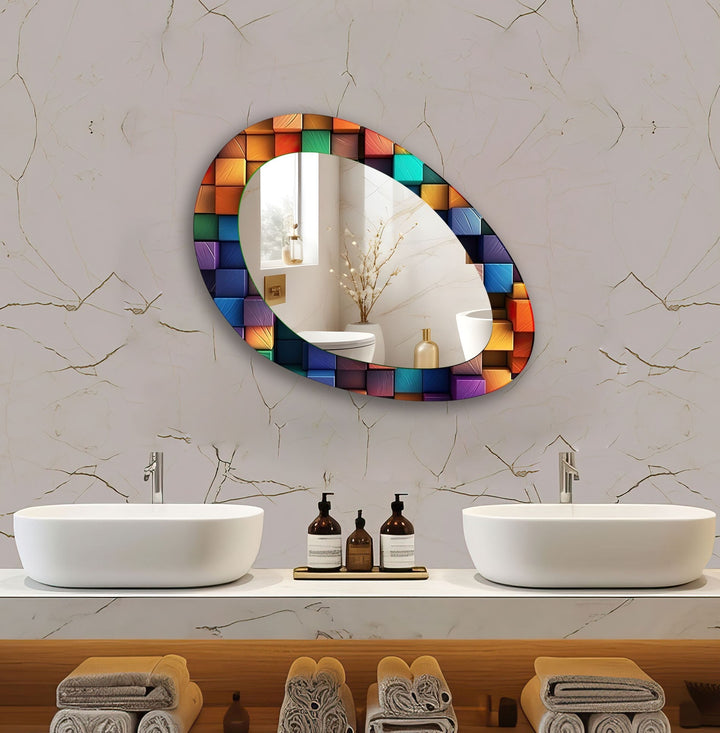 Color Stained Mirror Asymmetrical  Wall Mirror