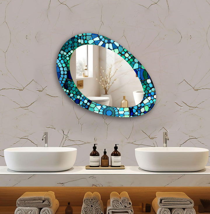 Blue And Green Mosaic Oval Large Wall Mirror