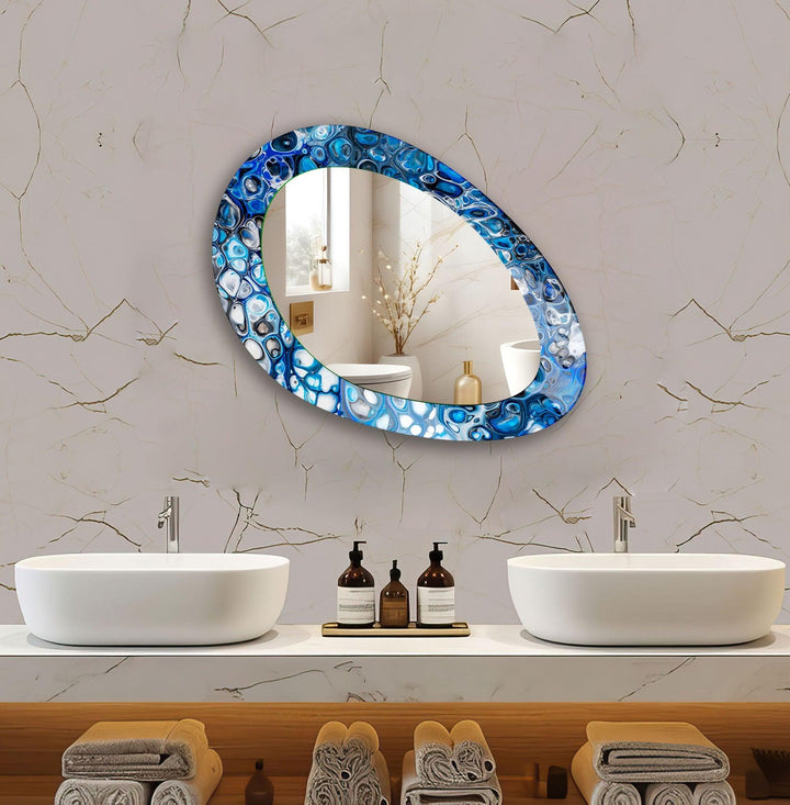 Blue Stained Mirrors Oval Modern Wall Mirror