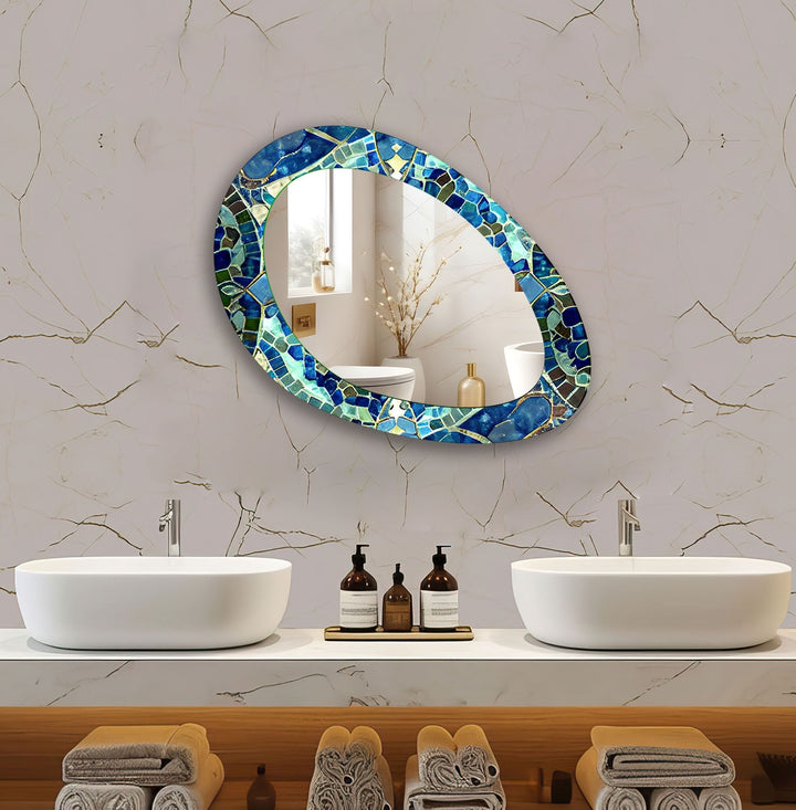 Blue And Green Mosaic Oval Modern Wall Mirror