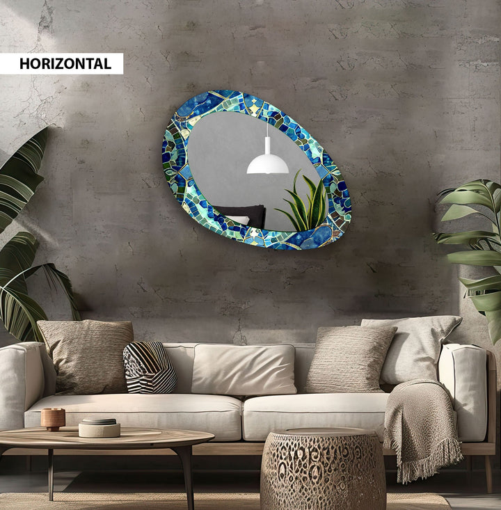 Blue And Green Mosaic Oval Modern Wall Mirror