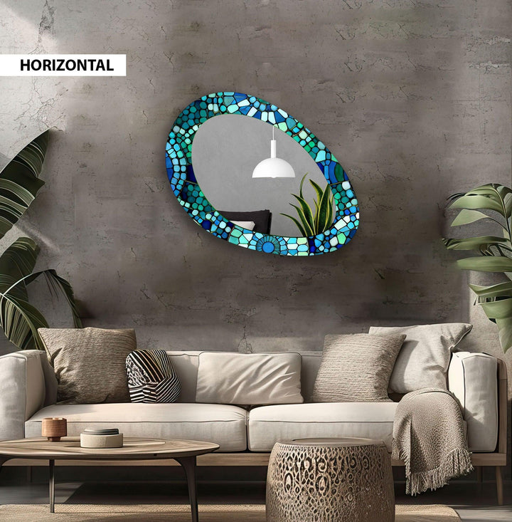 Blue And Green Mosaic Oval Large Wall Mirror