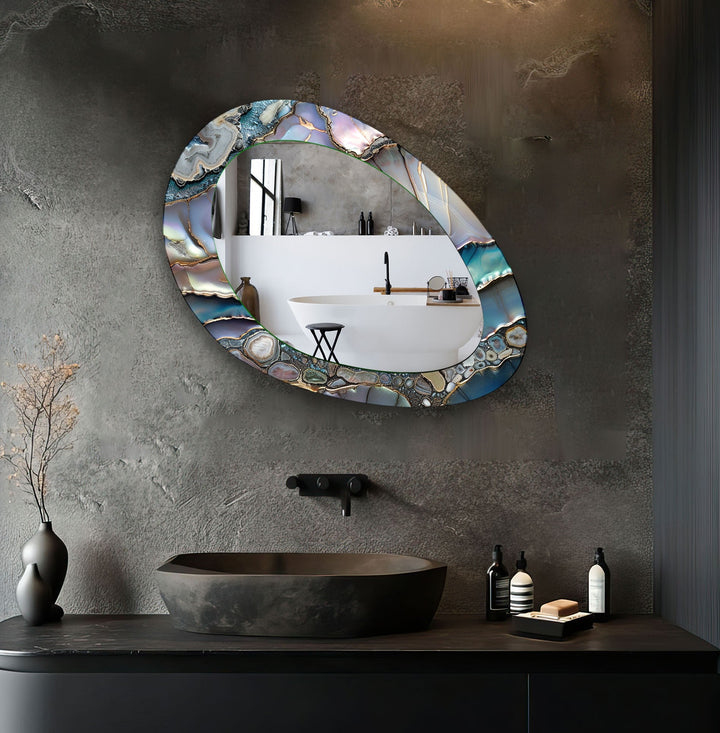 Gray Metallic Abstract Wall Mirror