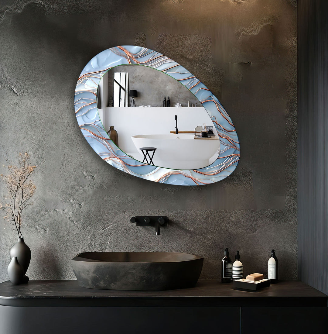 Blue And Copper Oval Modern Wall Mirror