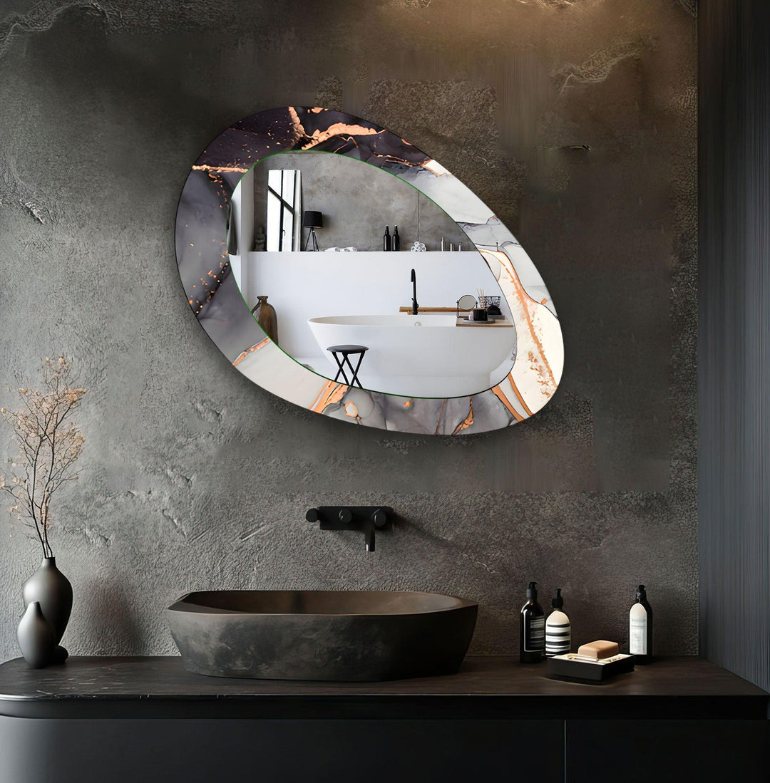 Black And White Marble Wall Mirror Bathroom Wall Mirrors