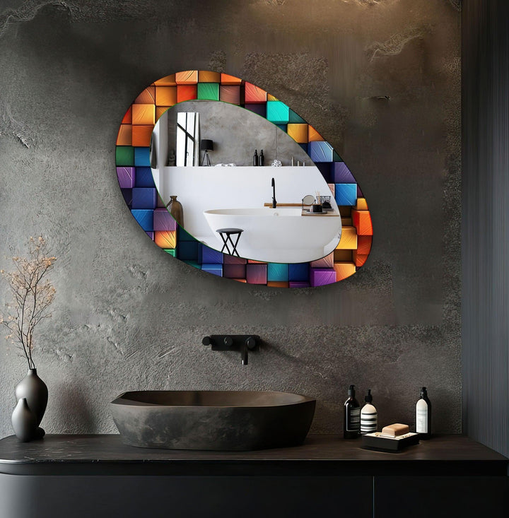 Color Stained Mirror Asymmetrical  Wall Mirror