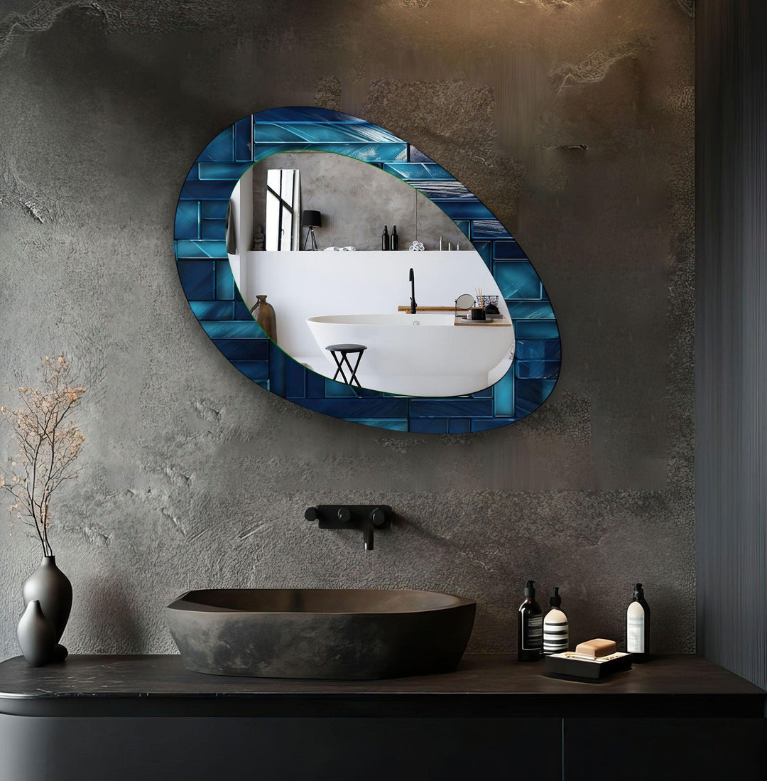 Blue Stained Mirror Glass Wall mirror