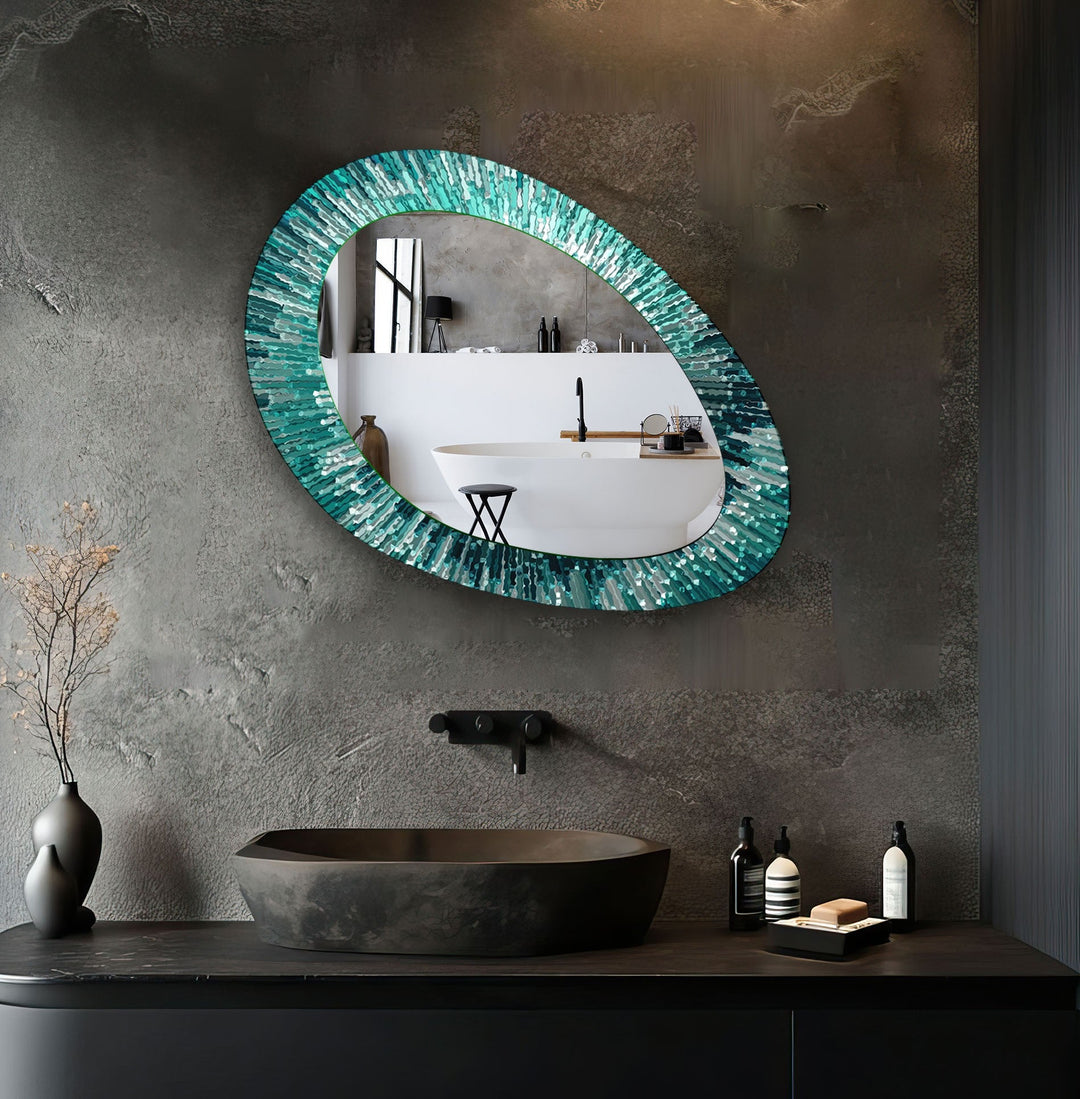 Turquoise Stained Modern Wall Mirror