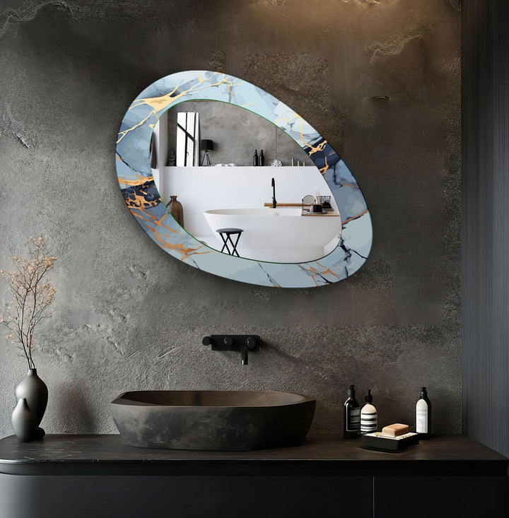 Blue  Abstract Mirror Asymmetrical Small Wall Mirror