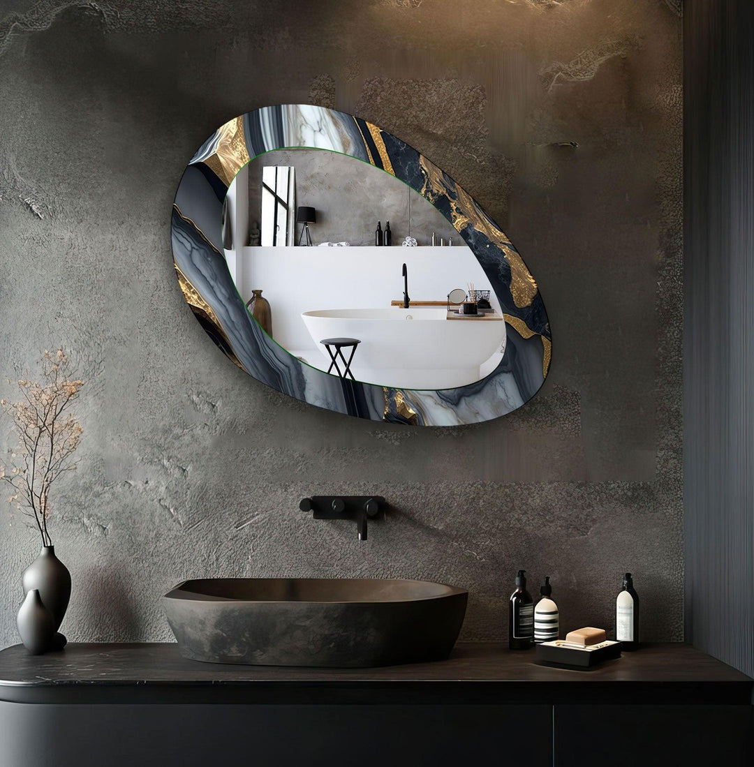 Gold And Black Abstract Mirror Asymmetrical  Wall Mirror