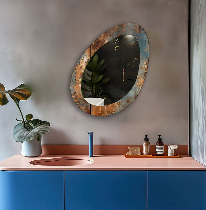 Turquoise And Copper Long Wall Mirror