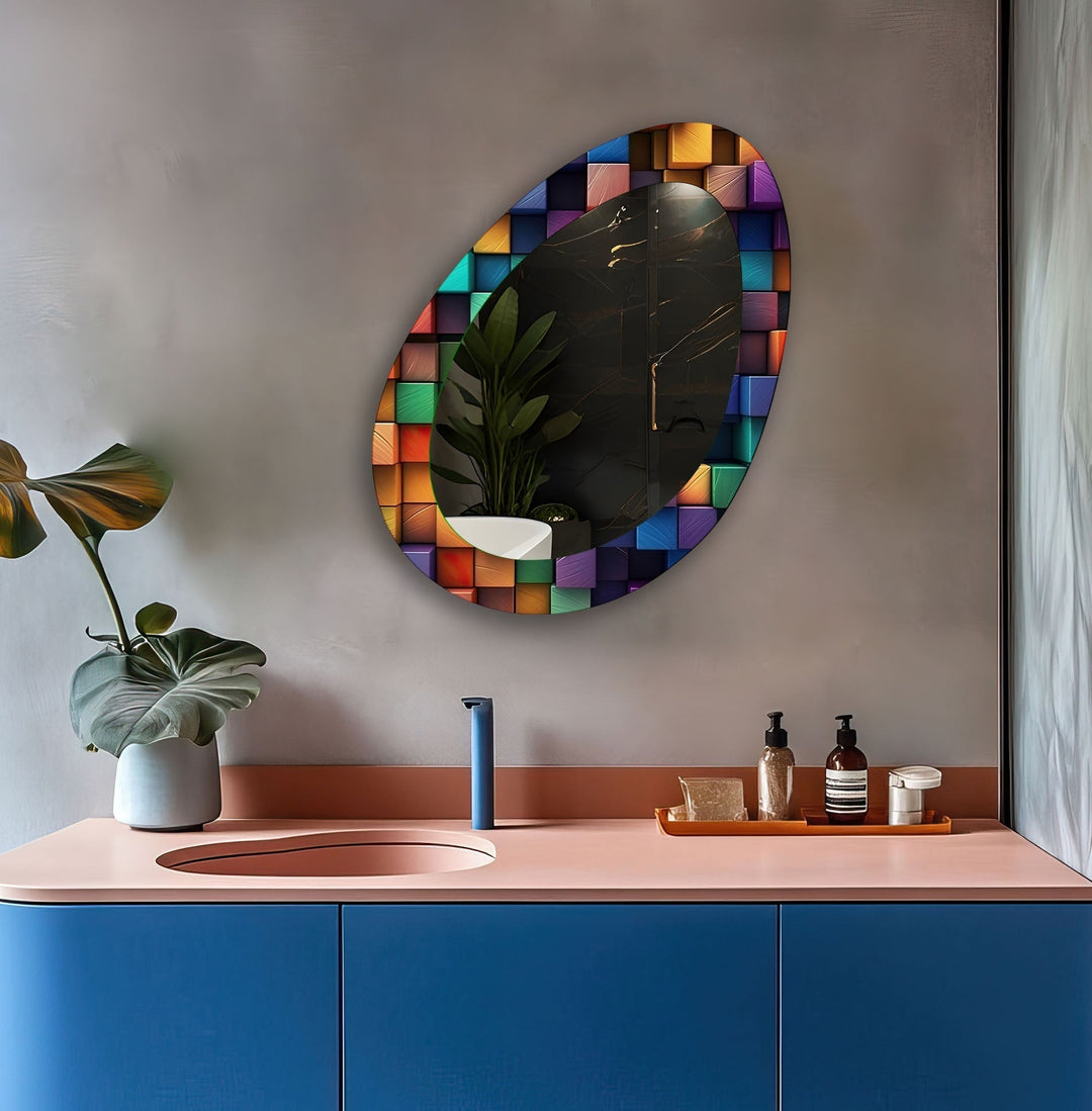 Color Stained Mirror Asymmetrical  Wall Mirror