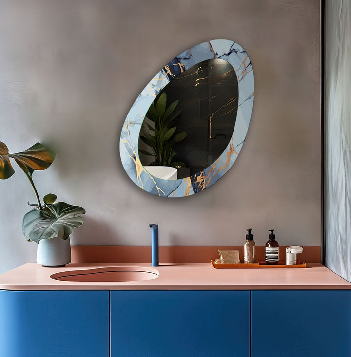 Blue  Abstract Mirror Asymmetrical Small Wall Mirror