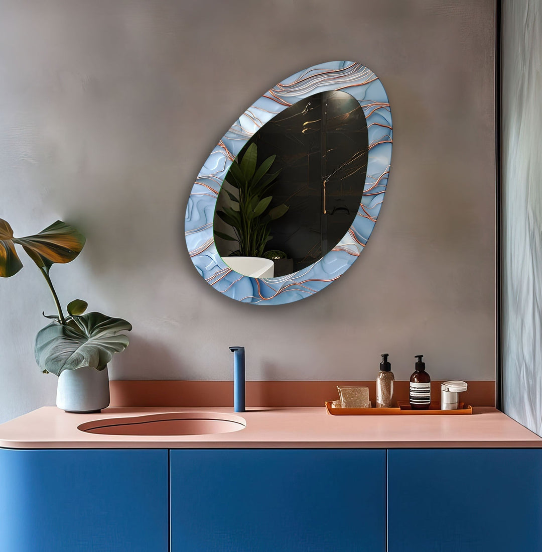 Blue And Copper Oval Modern Wall Mirror