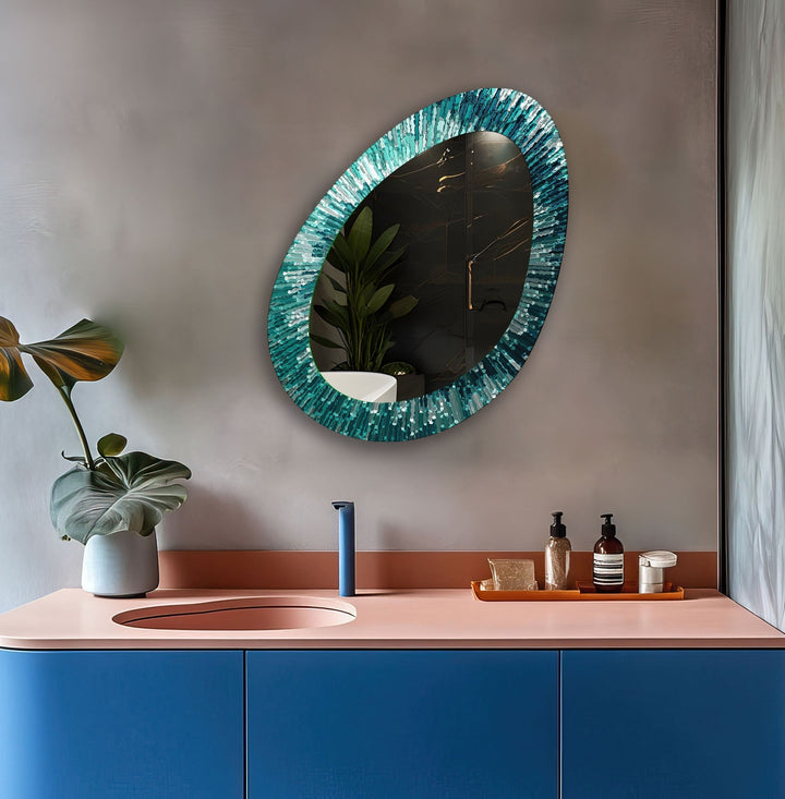 Turquoise Stained Modern Wall Mirror