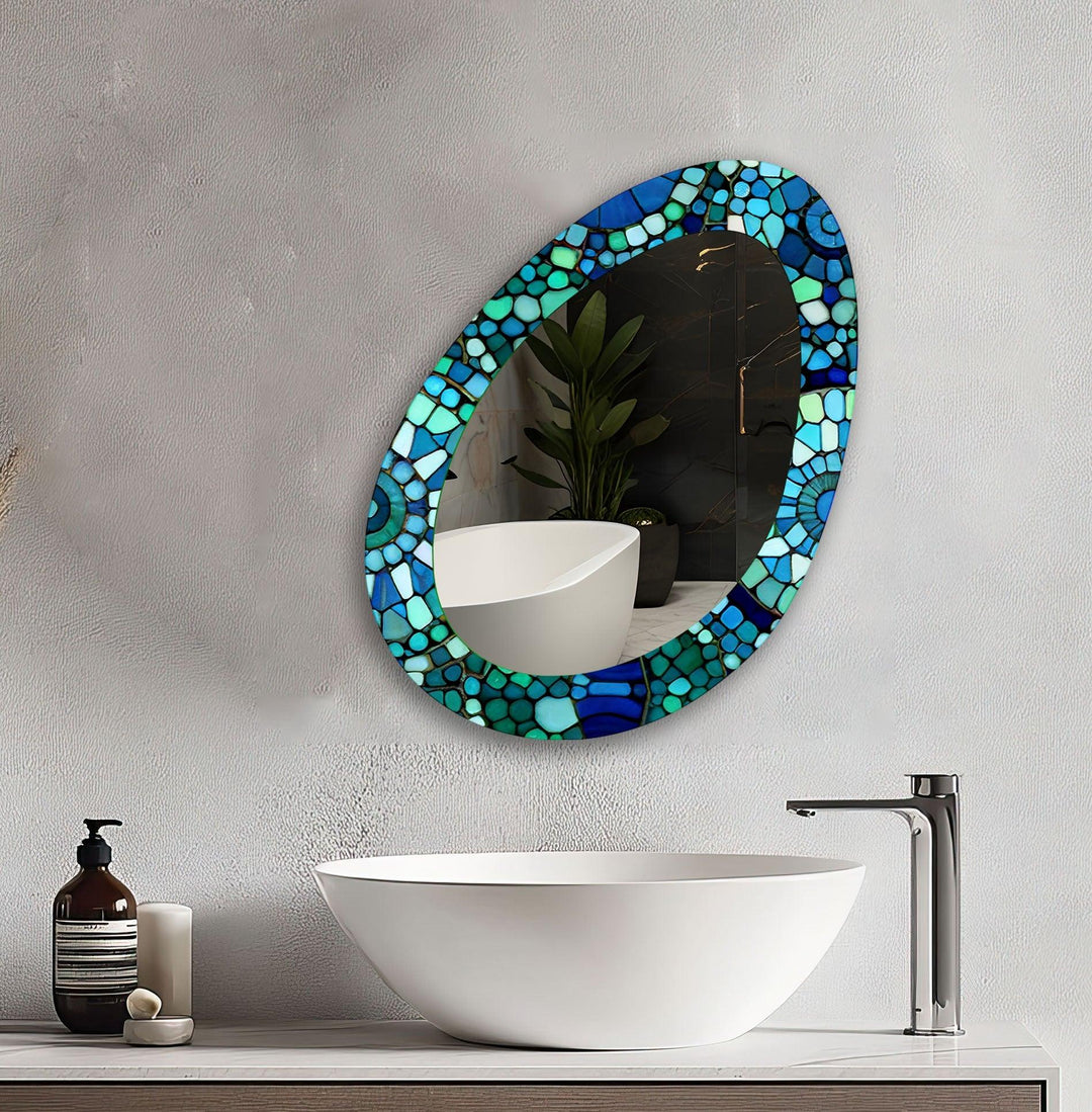 Blue And Green Mosaic Oval Large Wall Mirror