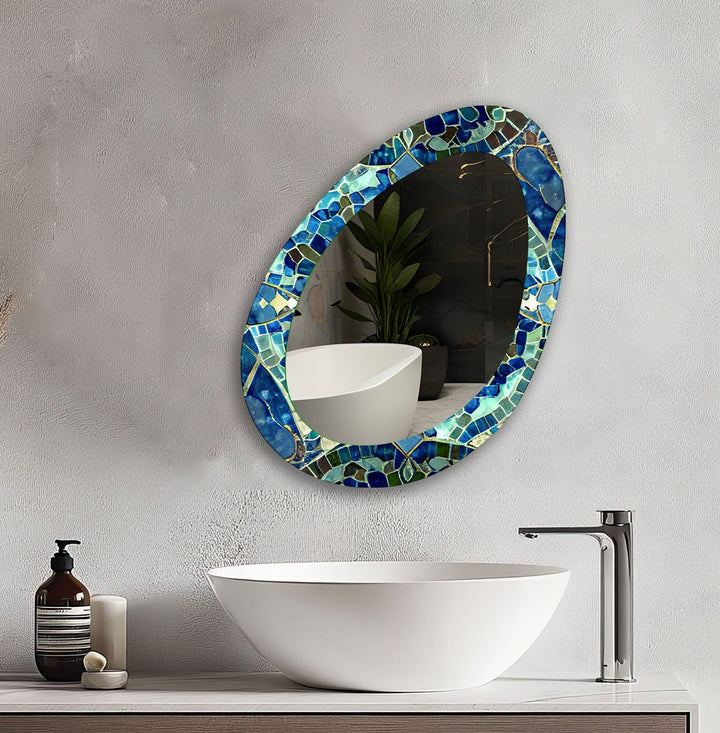 Blue And Green Mosaic Oval Modern Wall Mirror