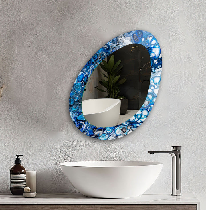 Blue Stained Mirrors Oval Modern Wall Mirror