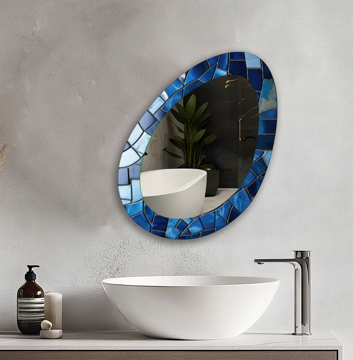 Blue Stained Oval Blue Wall Mirror