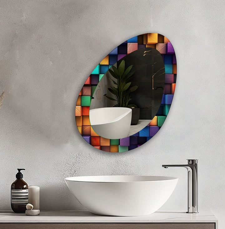 Color Stained Mirror Asymmetrical  Wall Mirror