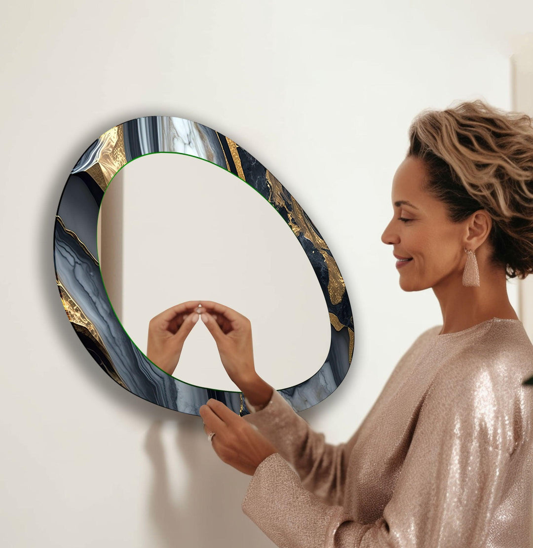 Gold And Black Abstract Mirror Asymmetrical  Wall Mirror