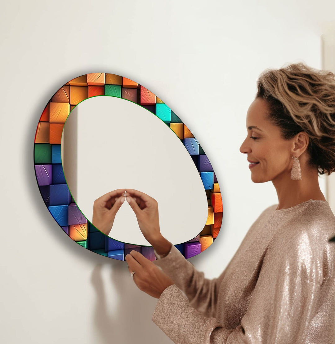 Color Stained Mirror Asymmetrical  Wall Mirror