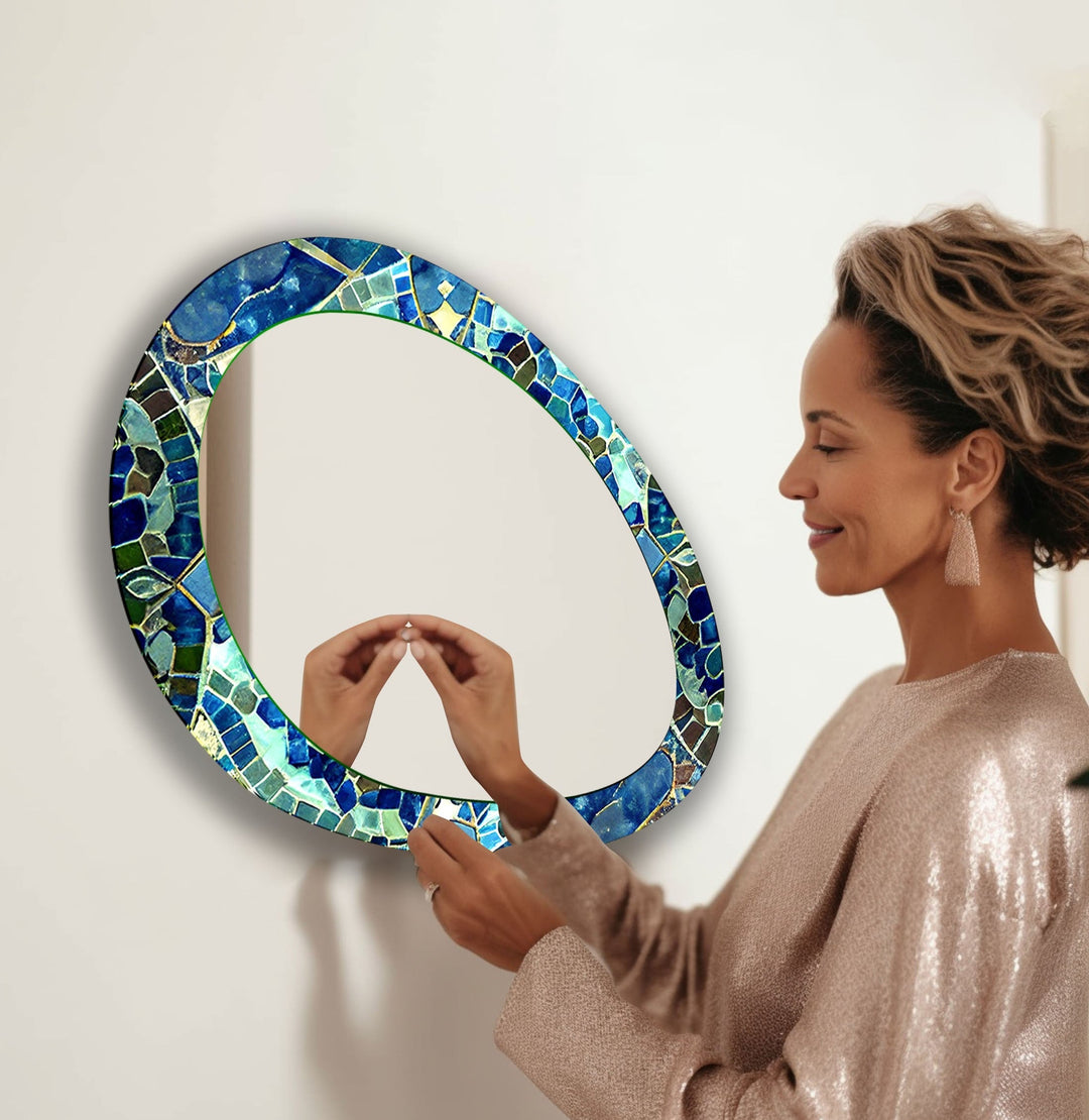 Blue And Green Mosaic Oval Modern Wall Mirror