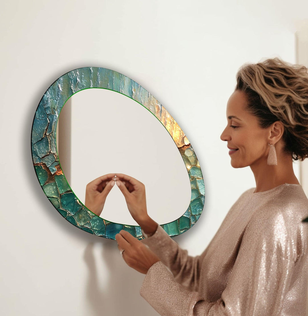 Turquoise Abstract Mirror Modern Wall Mirror