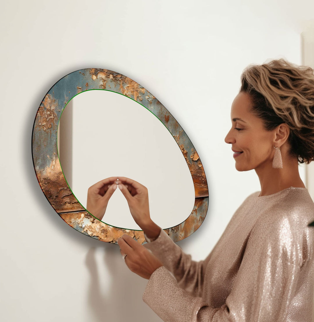 Turquoise And Copper Long Wall Mirror