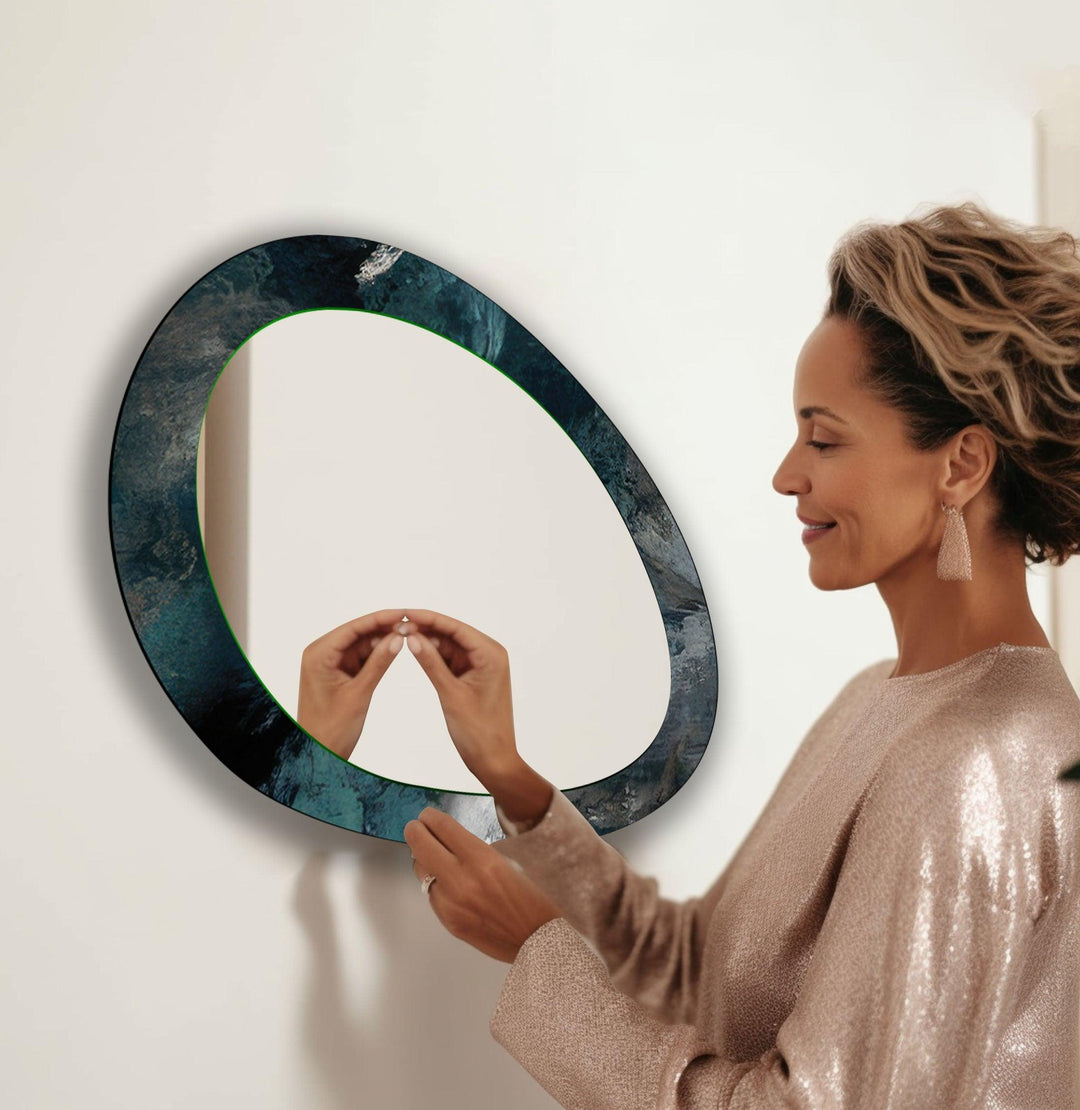 Green Abstract Oval Blue Long Wall Mirror